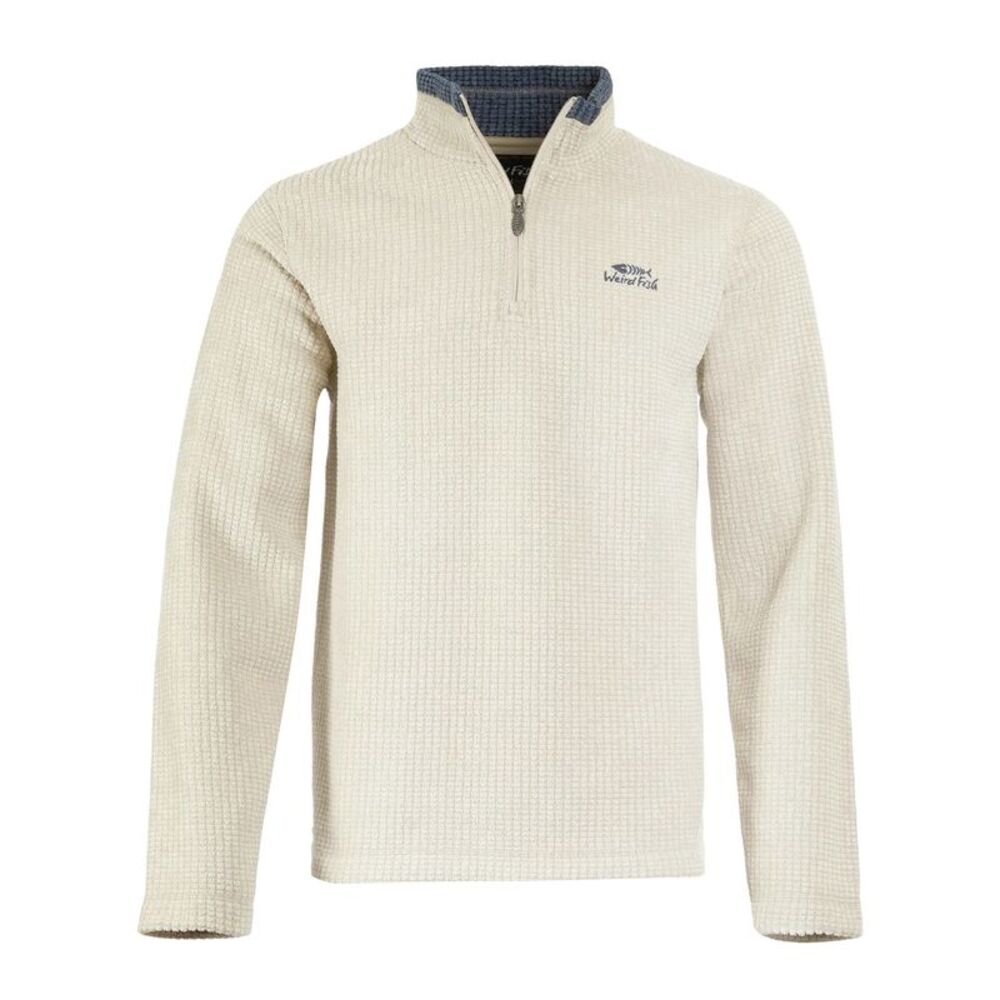 Weird Fish Mens Newark Grid Eco Friendly Quarter Zip Fleece Top / Ecru